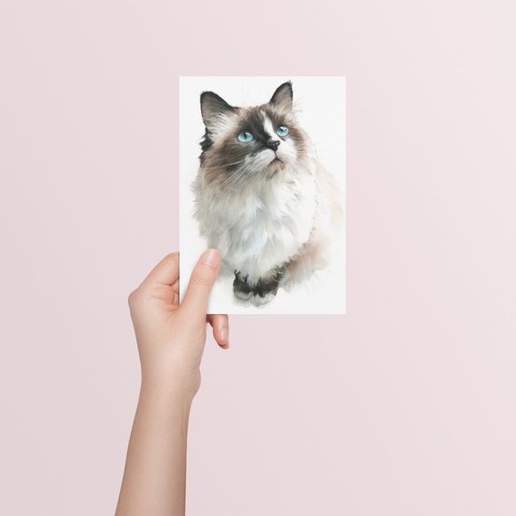 Watercolor Ragdoll Cat Wall Art Print Unframed - Picture 4 of 6